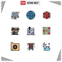 Universal Icon Symbols Group of 9 Modern Filledline Flat Colors of grid upload object technology firehouse Editable Vector Design Elements