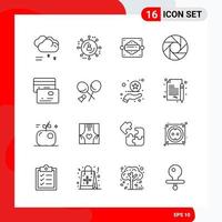 conjunto creativo de 16 iconos de contorno universal aislado sobre fondo blanco vector