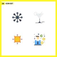 Pack of 4 Modern Flat Icons Signs and Symbols for Web Print Media such as database dart glass hotel target Editable Vector Design Elements