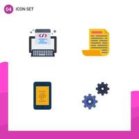 Group of 4 Flat Icons Signs and Symbols for code id web document controls Editable Vector Design Elements
