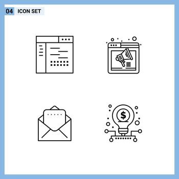 Modern Set of 4 Filledline Flat Colors and symbols such as code webpage page internet mail Editable Vector Design Elements