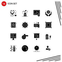 Pictogram Set of 16 Simple Solid Glyphs of gift christmas photo card money Editable Vector Design Elements