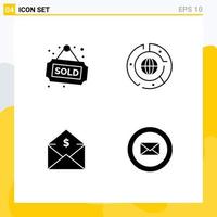 Set of 4 Modern UI Icons Symbols Signs for tag dollar sold chart money Editable Vector Design Elements