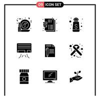 Set of 9 Solid Style Icons for web and mobile Glyph Symbols for print Solid Icon Signs Isolated on White Background 9 Icon Set vector