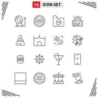 16 Icons Line Style Grid Based Creative Outline Symbols for Website Design Simple Line Icon Signs Isolated on White Background 16 Icon Set vector