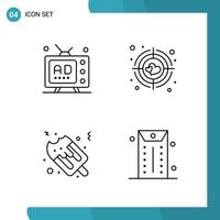 Vector Pack of 4 Outline Symbols Line Style Icon Set on White Background for Web and Mobile