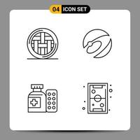 4 Black Icon Pack Outline Symbols Signs for Responsive designs on white background 4 Icons Set vector