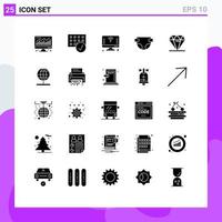 Group of 25 Modern Solid Glyphs Set for jewelry nappy computer diaper wifi Editable Vector Design Elements