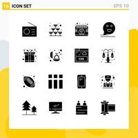 Pack of 16 creative Solid Glyphs of box happy calendar comment bubble Editable Vector Design Elements