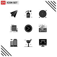 Mobile Interface Solid Glyph Set of 9 Pictograms of market financial aim data target Editable Vector Design Elements