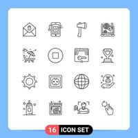 Set of 16 Modern UI Icons Symbols Signs for sun bed optimization ax tool marketing construction Editable Vector Design Elements