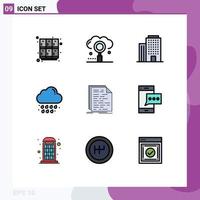 Group of 9 Modern Filledline Flat Colors Set for code rain optimization drop house Editable Vector Design Elements