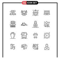 Pictogram Set of 16 Simple Outlines of education book engineering online hardware Editable Vector Design Elements