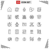 Modern Set of 25 Lines Pictograph of document pill reverse skipping jumping Editable Vector Design Elements