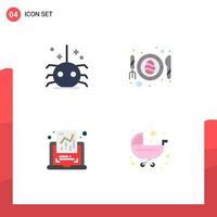 Flat Icon Pack of 4 Universal Symbols of bug document spider plate report Editable Vector Design Elements