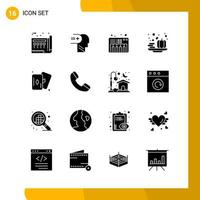 16 Icon Set Solid Style Icon Pack Glyph Symbols isolated on White Backgound for Responsive Website Designing vector