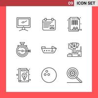 9 Icon Pack Line Style Outline Symbols on White Background Simple Signs for general designing vector