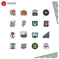 Pack of 16 Modern Flat Color Filled Lines Signs and Symbols for Web Print Media such as web html deadline design record Editable Creative Vector Design Elements