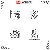 Set of 4 Vector Filledline Flat Colors on Grid for creative delete file male office Editable Vector Design Elements