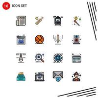 Flat Color Filled Line Pack of 16 Universal Symbols of error match cricket flame transportation Editable Creative Vector Design Elements