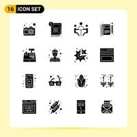 16 Thematic Vector Solid Glyphs and Editable Symbols of pen note business moleskin meeting Editable Vector Design Elements