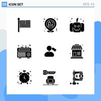 Modern 9 solid style icons Glyph Symbols for general use Creative Solid Icon Sign Isolated on White Background 9 Icons Pack vector