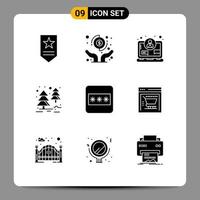 Group of 9 Solid Glyphs Signs and Symbols for ecommerce layout concept field jungle Editable Vector Design Elements