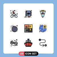 Pictogram Set of 9 Simple Filledline Flat Colors of danger alert marketing funnel filtering Editable Vector Design Elements