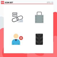 Set of 4 Vector Flat Icons on Grid for clip follow secure lock pad user Editable Vector Design Elements