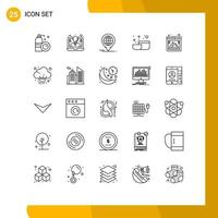 User Interface Pack of 25 Basic Lines of seo gallery business tool bowl Editable Vector Design Elements