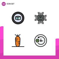 Mobile Interface Filledline Flat Color Set of 4 Pictograms of basic vegetables book technology day and night Editable Vector Design Elements