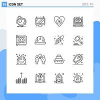 Modern Set of 16 Outlines Pictograph of care management system ecology management like Editable Vector Design Elements