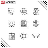 User Interface Pack of 9 Basic Outlines of education jewel business diamond jam Editable Vector Design Elements