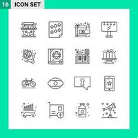 Pack of 16 Line Style Icon Set Outline Symbols for print Creative Signs Isolated on White Background 16 Icon Set vector