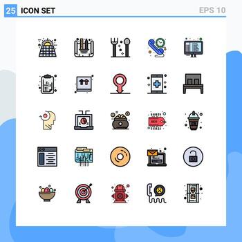 Modern Set of 25 Filled line Flat Colors and symbols such as html code cutlery time communication Editable Vector Design Elements