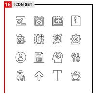 Pack of 16 Modern Outlines Signs and Symbols for Web Print Media such as zip archive launch house construction Editable Vector Design Elements