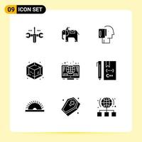 Modern Set of 9 Solid Glyphs and symbols such as coins global list online process Editable Vector Design Elements