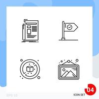 Modern Pack of 4 Icons Line Outline Symbols isolated on White Backgound for Website designing vector