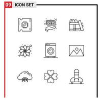 Pack of 9 creative Outlines of electric party gift rangoli decoration Editable Vector Design Elements