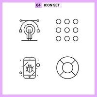 4 Icons in Line Style Outline Symbols on White Background Creative Vector Signs for Web mobile and Print