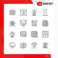 Group of 16 Modern Outlines Set for web world chinese gear joints Editable Vector Design Elements