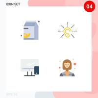 Pictogram Set of 4 Simple Flat Icons of fruit computer pak hear device Editable Vector Design Elements