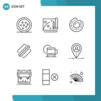 Vector Pack of 9 Outline Symbols Line Style Icon Set on White Background for Web and Mobile