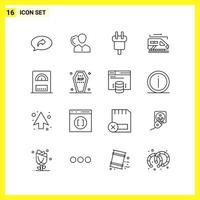 16 conjunto de iconos símbolos de línea simple signo de esquema en fondo blanco para diseño de sitios web, aplicaciones móviles y medios impresos vector