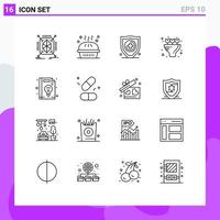 Set of 16 Vector Outlines on Grid for management business pumpkin pie present bouquet Editable Vector Design Elements