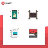 Mobile Interface Flat Icon Set of 4 Pictograms of bag file online app security computer Editable Vector Design Elements