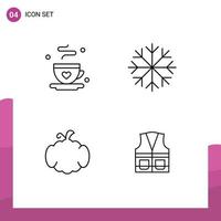 conjunto de 4 iconos de interfaz de usuario modernos símbolos signos para café calabaza día del padre copos de nieve chaleco elementos de diseño vectorial editables vector