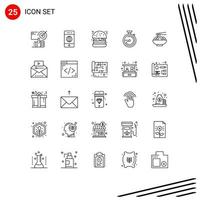 Pack of 25 Modern Lines Signs and Symbols for Web Print Media such as food location world navigation browse Editable Vector Design Elements