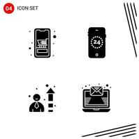 Collection of 4 Vector Icons in solid style Pixle Perfect Glyph Symbols for Web and Mobile Solid Icon Signs on White Background 4 Icons