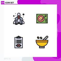 Group of 4 Filledline Flat Colors Signs and Symbols for rocket check play phonograph job Editable Vector Design Elements